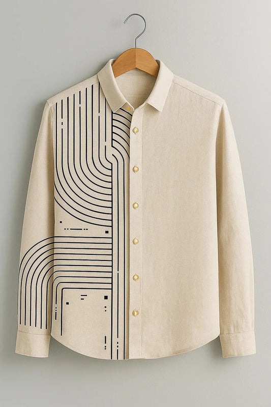 Men's Full Sleeve Cotton Shirt with Featuring Minimal Tech Print