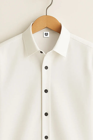 Gentlehaus's Signature White Camp Collar Design with Crisp Stitching and Polished Look Shirt