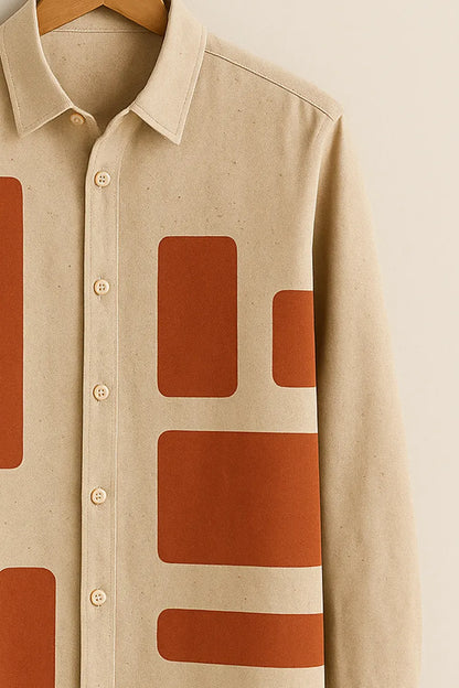 Men's Artistic Cotton Full Sleeve Shirt with Structured Rectangle Pattern