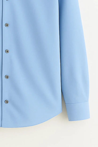 Gentlehaus's Signature Sky Blue Camp Collar Design with Crisp Stitching and Polished Look Shirt