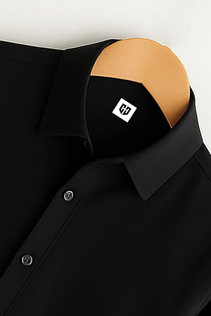 Gentlehaus's Signature Black Camp Collar Design with Crisp Stitching and Polished Look Shirt