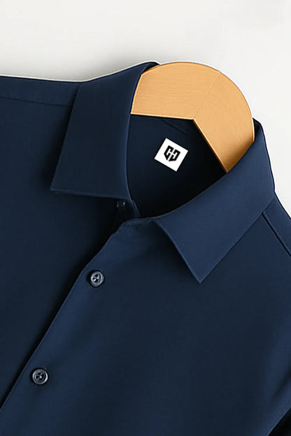 Gentlehaus's Signature Dak Blue Camp Collar Design with Crisp Stitching and Polished Look Shirt